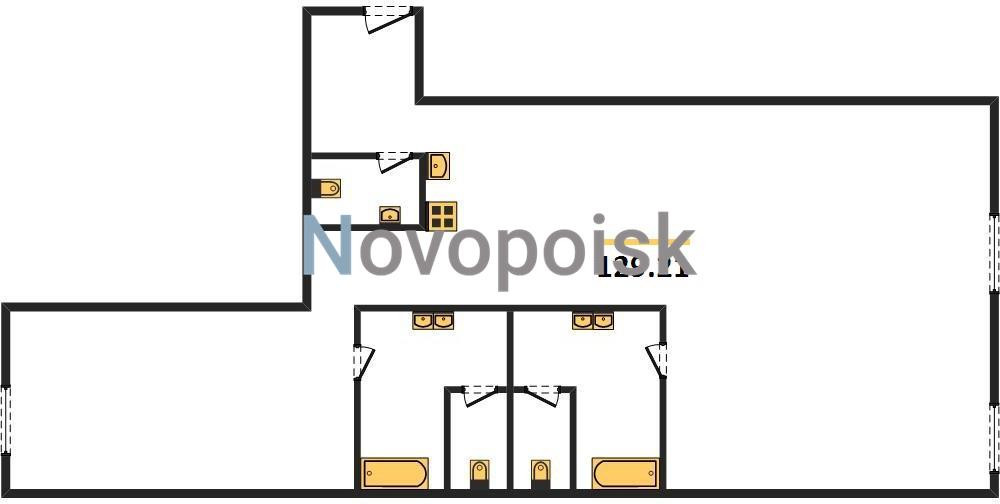 Двухкомнатная квартира 129.21 м²