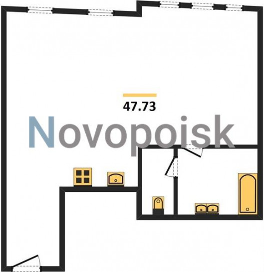 Однокомнатная квартира 47.73 м²