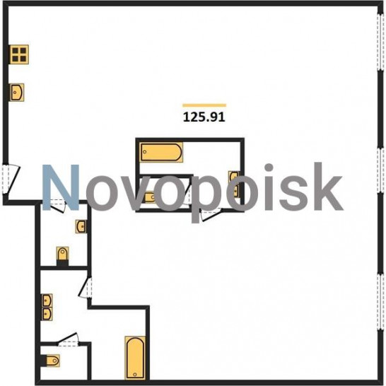 Двухкомнатная квартира 125.91 м²