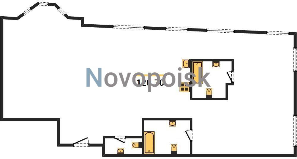 Двухкомнатная квартира 120.7 м²