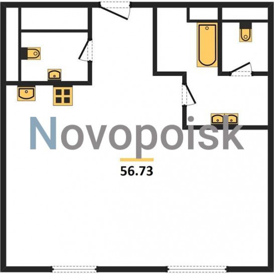 Однокомнатная квартира 56.73 м²