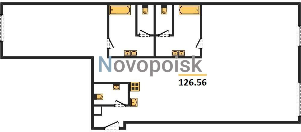 Двухкомнатная квартира 126.56 м²