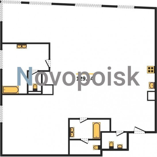 Двухкомнатная квартира 129.14 м²